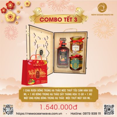 COMBO 3 - Rượu Đông trùng hạ thảo Mộc Thủy Tửu Sâm Hàn , Đông trùng hạ thảo sấy thăng hoa, Mật ong rừng đông trùng hạ thảo