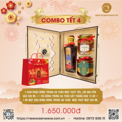 COMBO 4 - Rượu Đông trùng hạ thảo Mộc Thủy Tửu hải Mã/Yến sào, Đông trùng hạ thảo sấy thăng hoa, Mật ong rừng Đông trùng hạ thảo