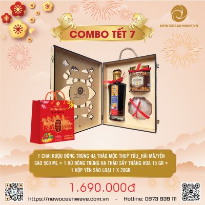 COMBO 7 - Rượu Đông trùng hạ thảo Mộc Thủy Tửu hải Mã/Yến sào, Đông trùng hạ thảo sấy thăng hoa, và 20 gr Yến sào