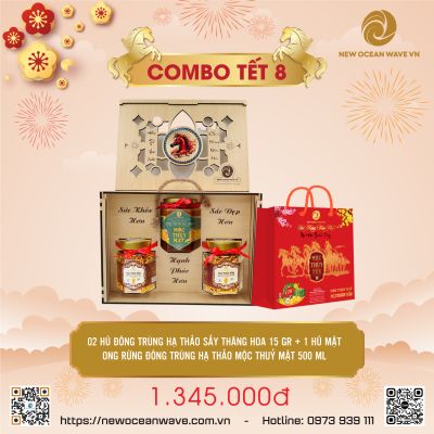 COMBO 8 - 2 hộp x 15 GR Đông trùng hạ thảo sấy thăng hoa Mộc Thủy Nấm, 500 ml Mật ong rừng đông trùng hạ thảo Mộc Thủy Mật