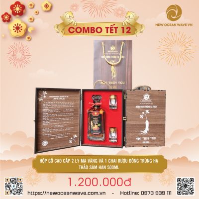 RƯỢU ĐÔNG TRÙNG HẠ THẢO MỘC THUỶ TỬU -SÂM HÀN HỘP GỖ 02 LY