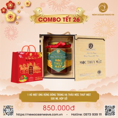COMBO 26 - Mật ong rừng Đông trùng hạ thảo Mộc Thủy Mật Hộp gỗ