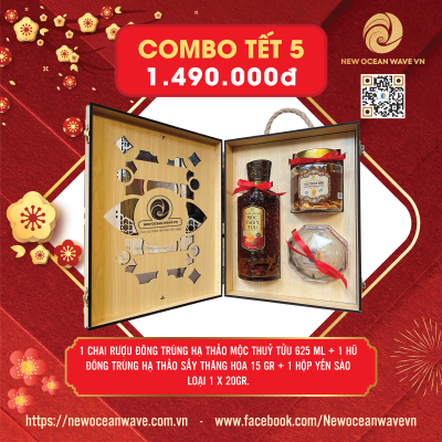 COMBO 5 - Rượu Đông trùng hạ thảo Mộc Thủy Tửu, Đông trùng hạ thảo sấy khô Mộc Thủy Nấm, và Yến sào