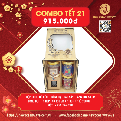 COMBO 21 - Bột Đông trùng hạ thảo sấy khô Mộc Thủy Nấm, táo đỏ khô, kỷ tử, ly pha trà